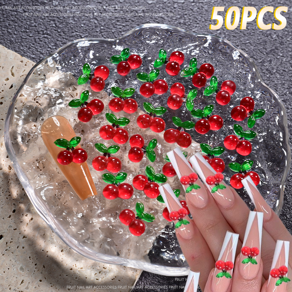 Nail Art Red Cherry - 50Pcs 3D Red Cherry Nail Charms