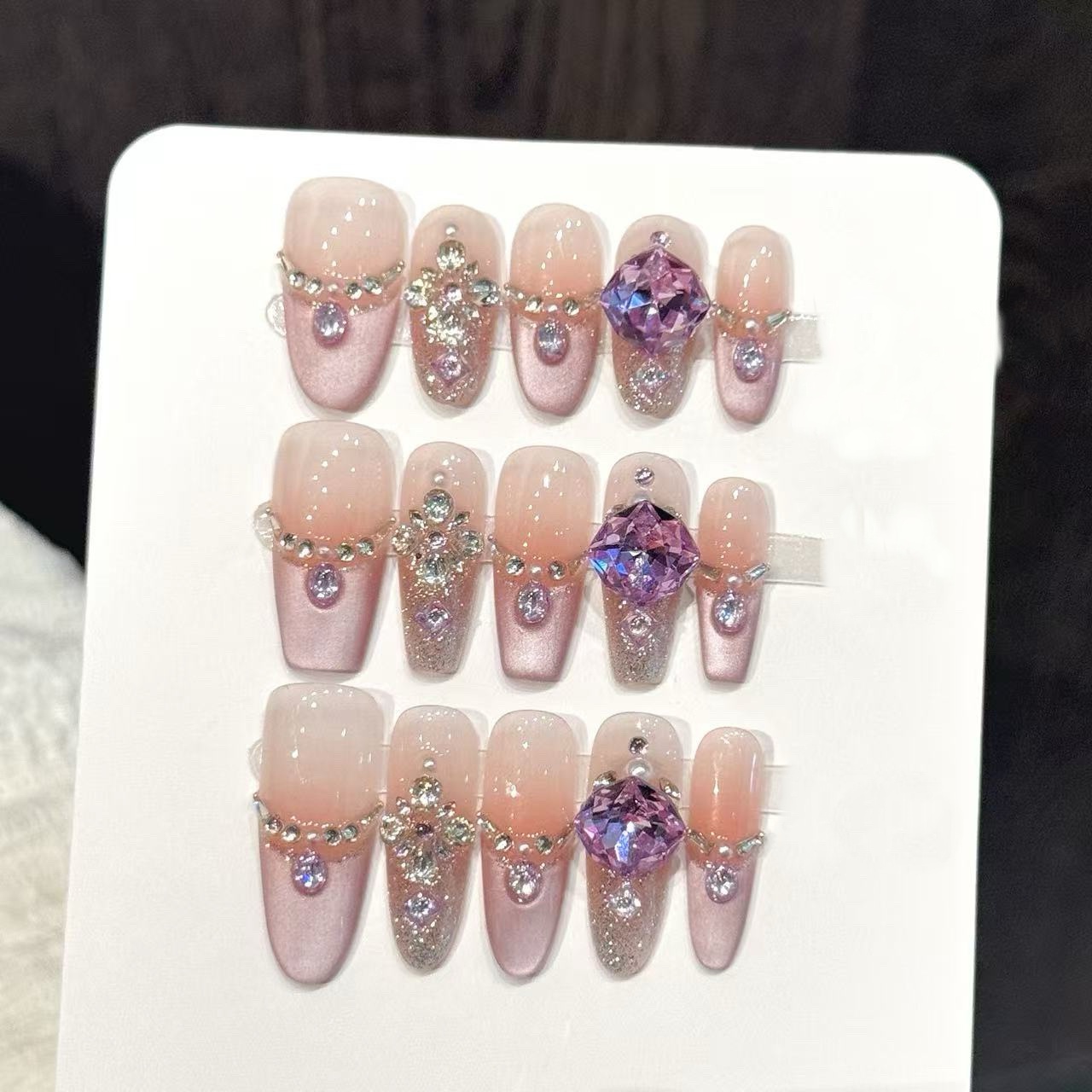 Nail Art French - 10pcs Pure Hand Pressed Coffin/Oval Nail