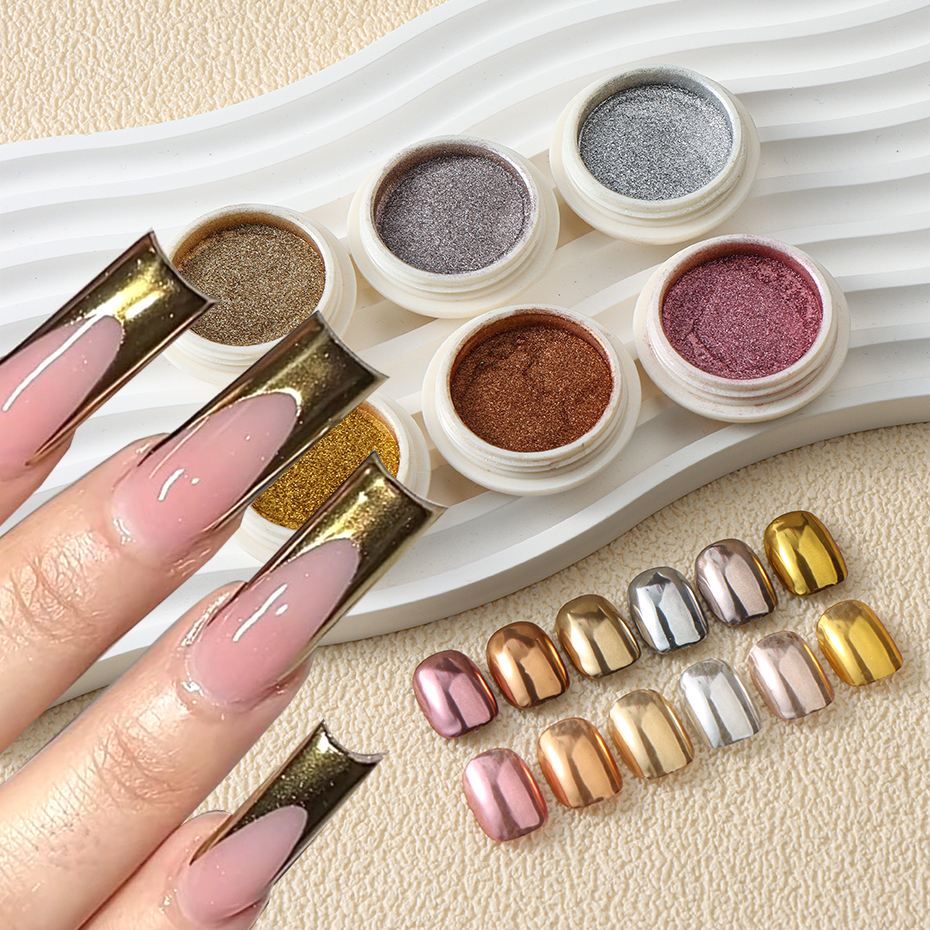 Nail Art Rose Gold - 6pcs Champange Gold Silver Mirror Powder