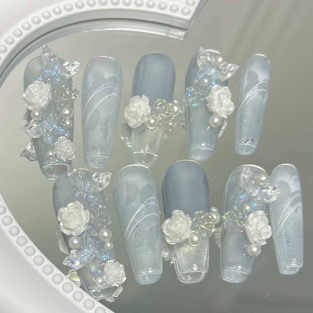 Nail Art Strawberry - 10pcs high-end Blue and white gradient