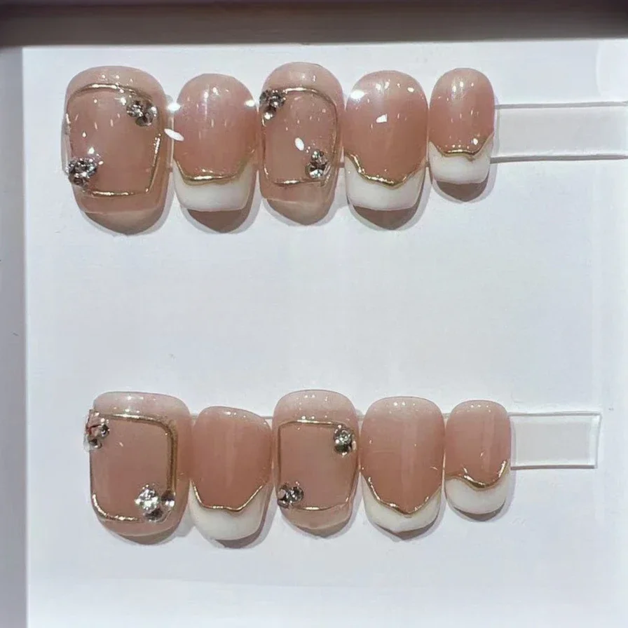 Nail Art French - 10Pcs Short Square French Handmade False