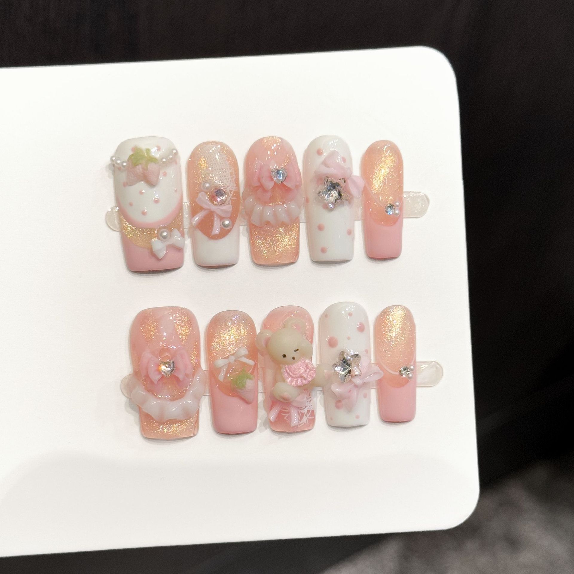 Nail Art Strawberry - 10pcs Pure Hand Pressed Long Square