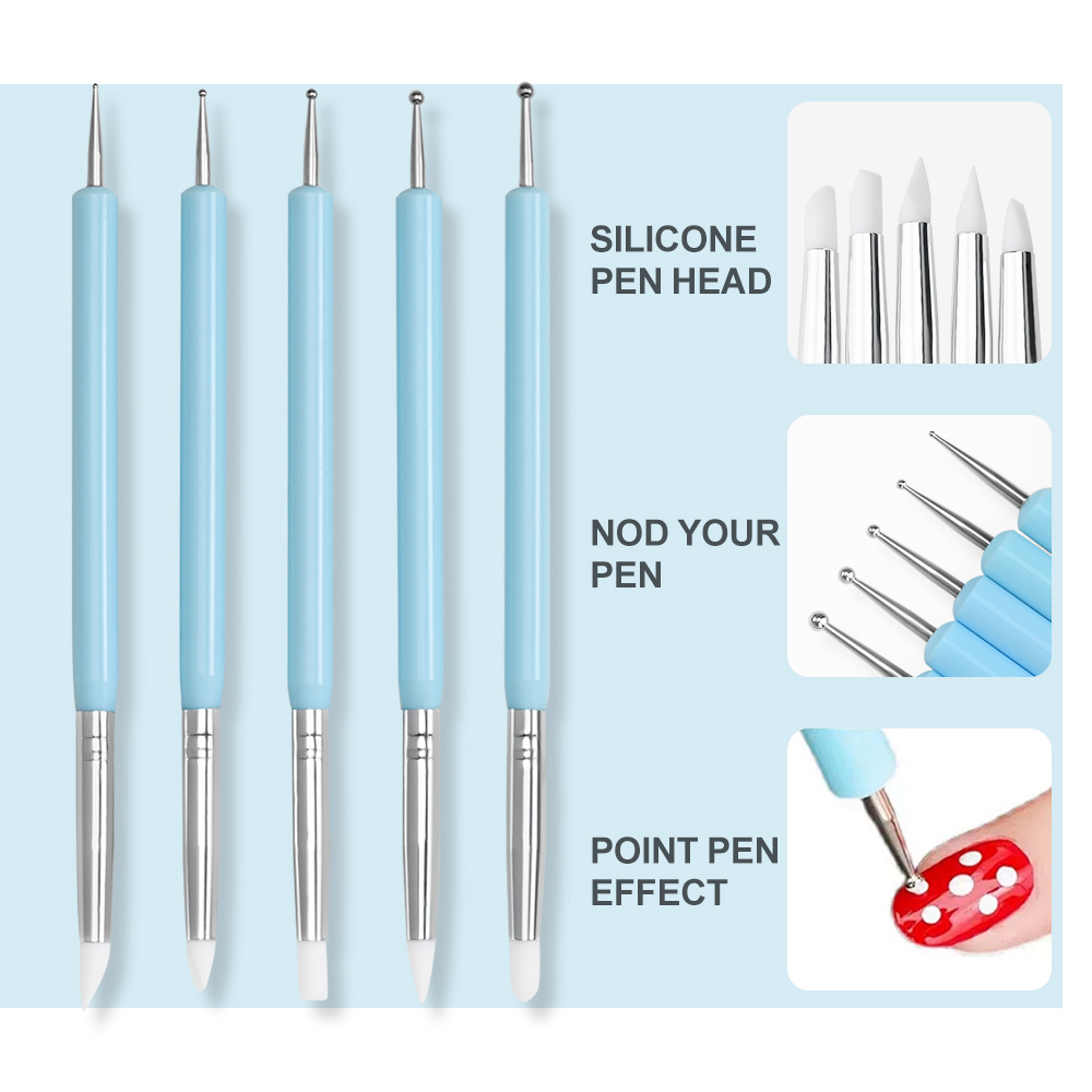 Nail Art Sch - 1/3/5/6/pcs/set Nail Art Brush-Silicone Sculpting Dotting