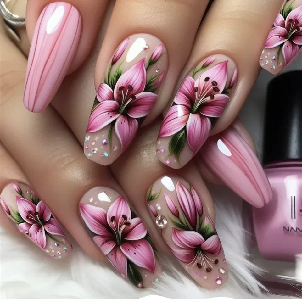 24Pcs White French Fake Nails  - Nail Art Rose Gold reseña y precio