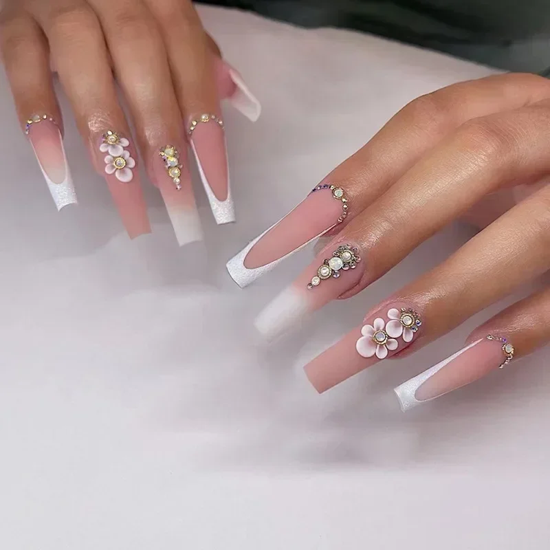 24Pcs White French Fake Nails  - Nail Art Rose Gold reseña y precio