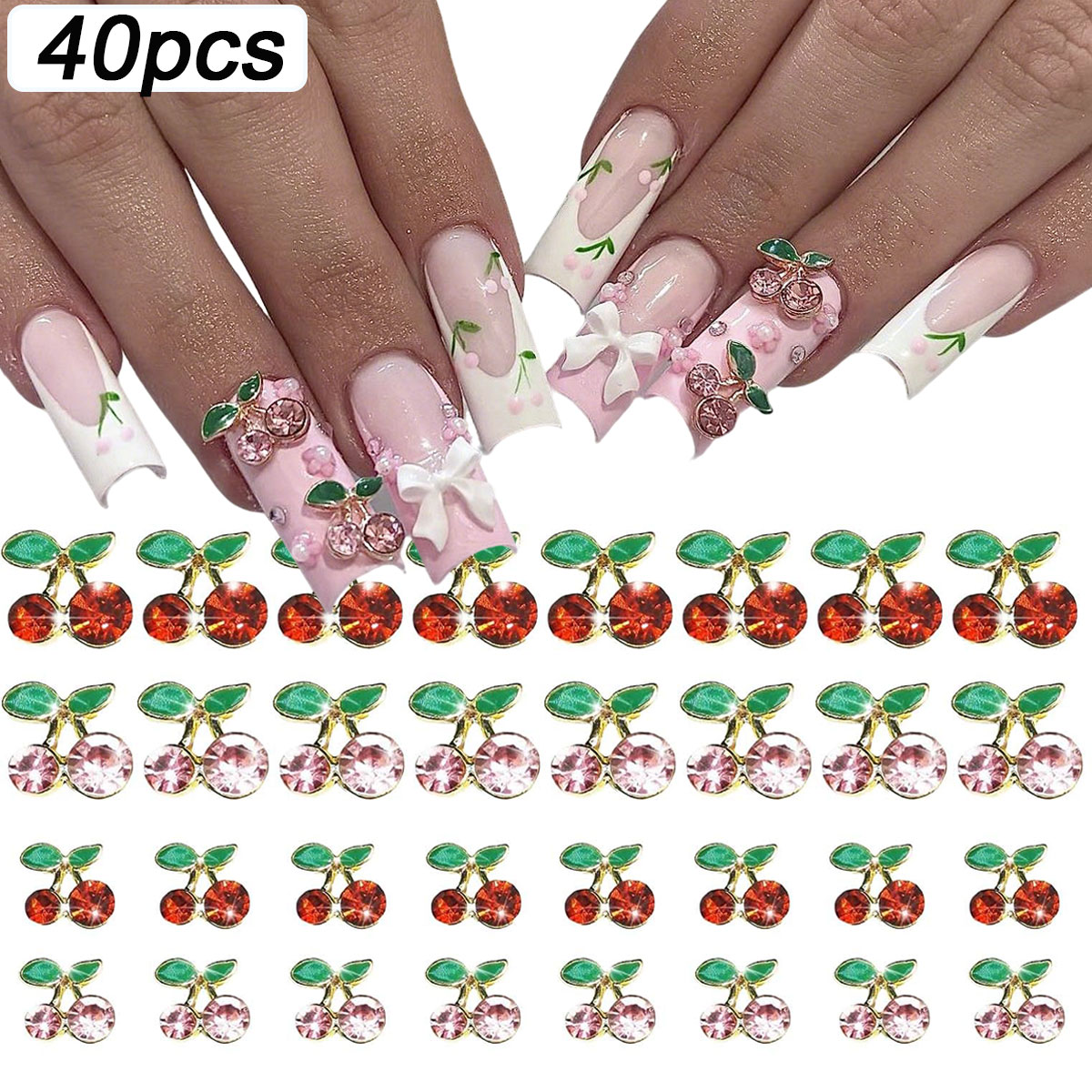 40pcs 3D Shiny Pink & Red Cher - Nail Art Red Cherry reseña y precio