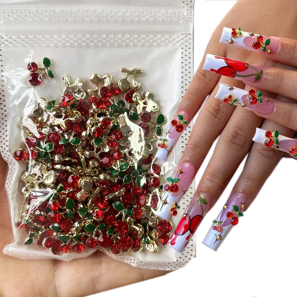 40pcs 3D Shiny Pink & Red Cher - Nail Art Red Cherry reseña y precio