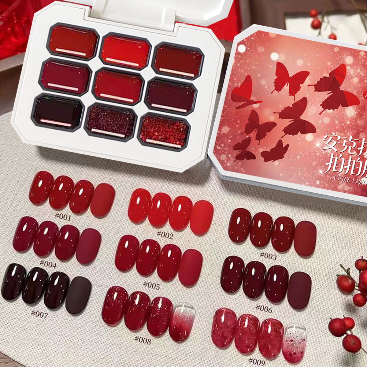 1pc 9-color red solid nail pol - Nail Art Red Cherry reseña y precio