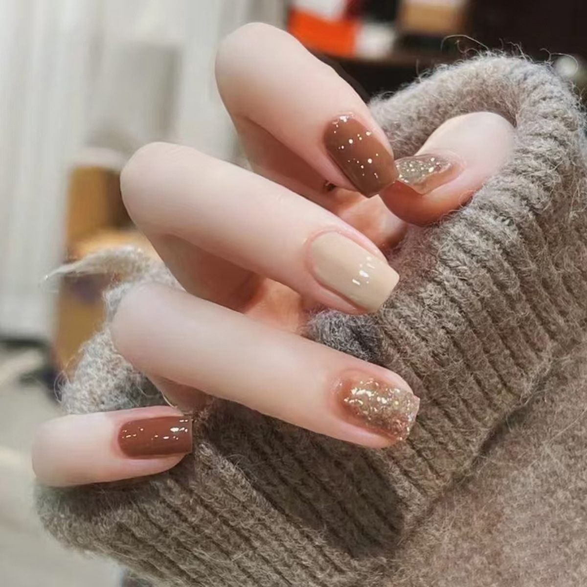 24Pcs Caramel Brown Ombre Glit - Nail Art Design reseña y precio