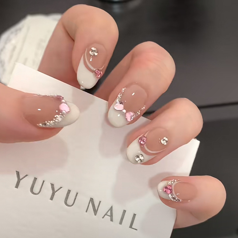 10Pcs White French Pink Heart  - Nail Art French reseña y precio