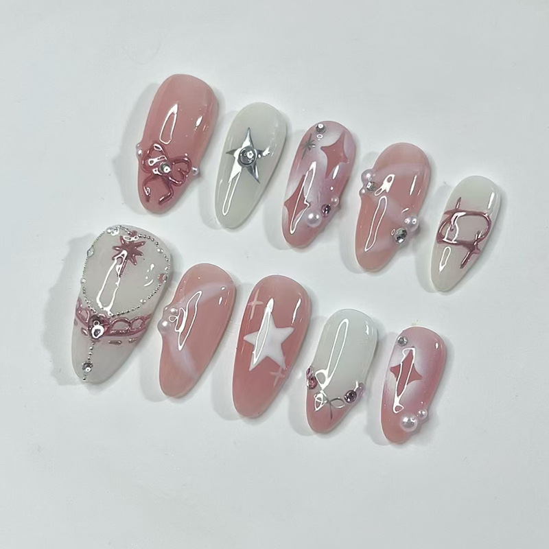 24Pcs Short Almond Nails Set F - Nail Art French reseña y precio