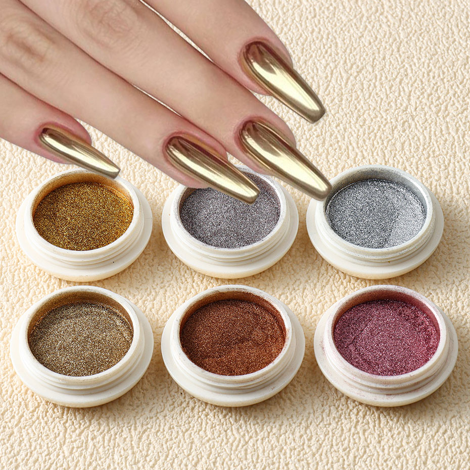 6pc Gold Metallic Mirror Glitt - Nail Art Rose Gold reseña y precio