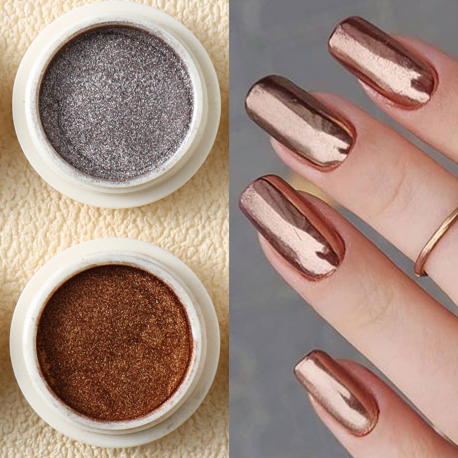 6pc Gold Metallic Mirror Glitt - Nail Art Rose Gold reseña y precio