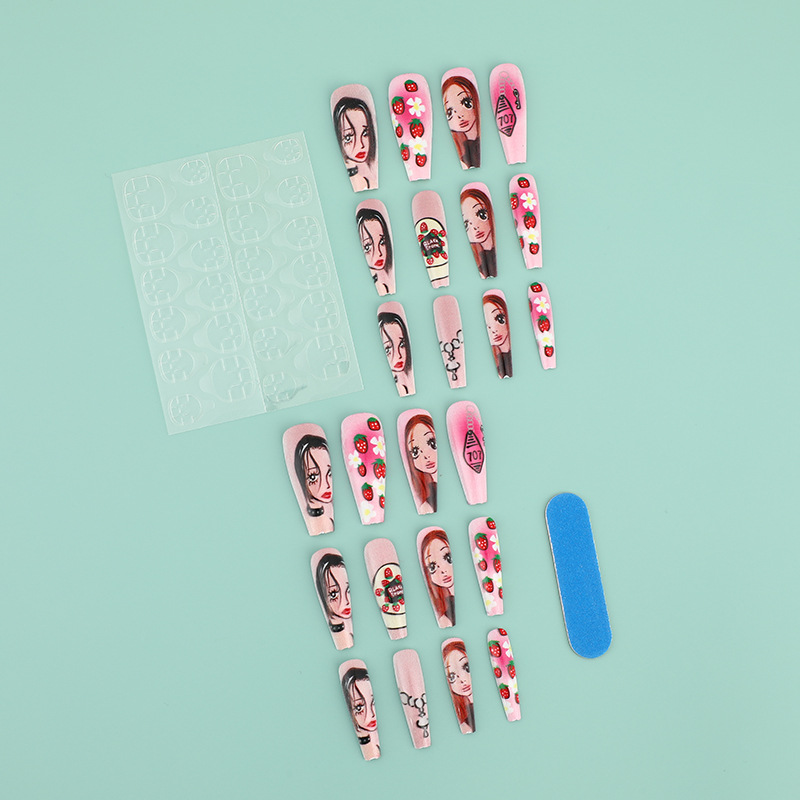 Medium long fake nails for wom - Nail Art Strawberry reseña y precio
