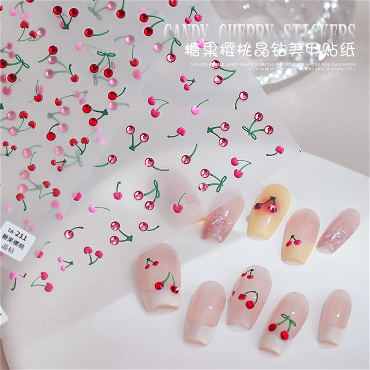 1pcs 5D Luxury Red Pink Yellow - Nail Art Red Cherry reseña y precio