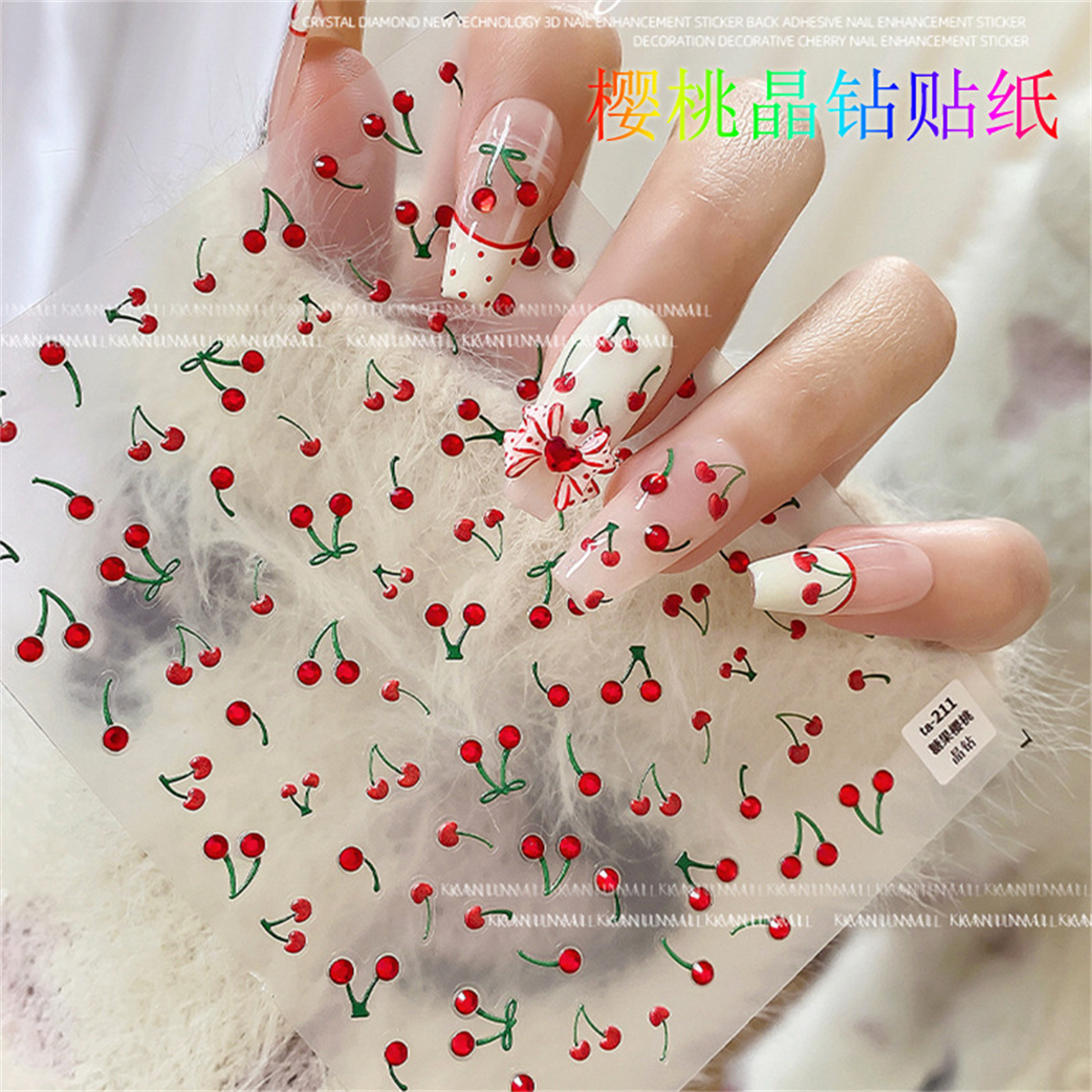 1pcs 5D Luxury Red Pink Yellow - Nail Art Red Cherry reseña y precio