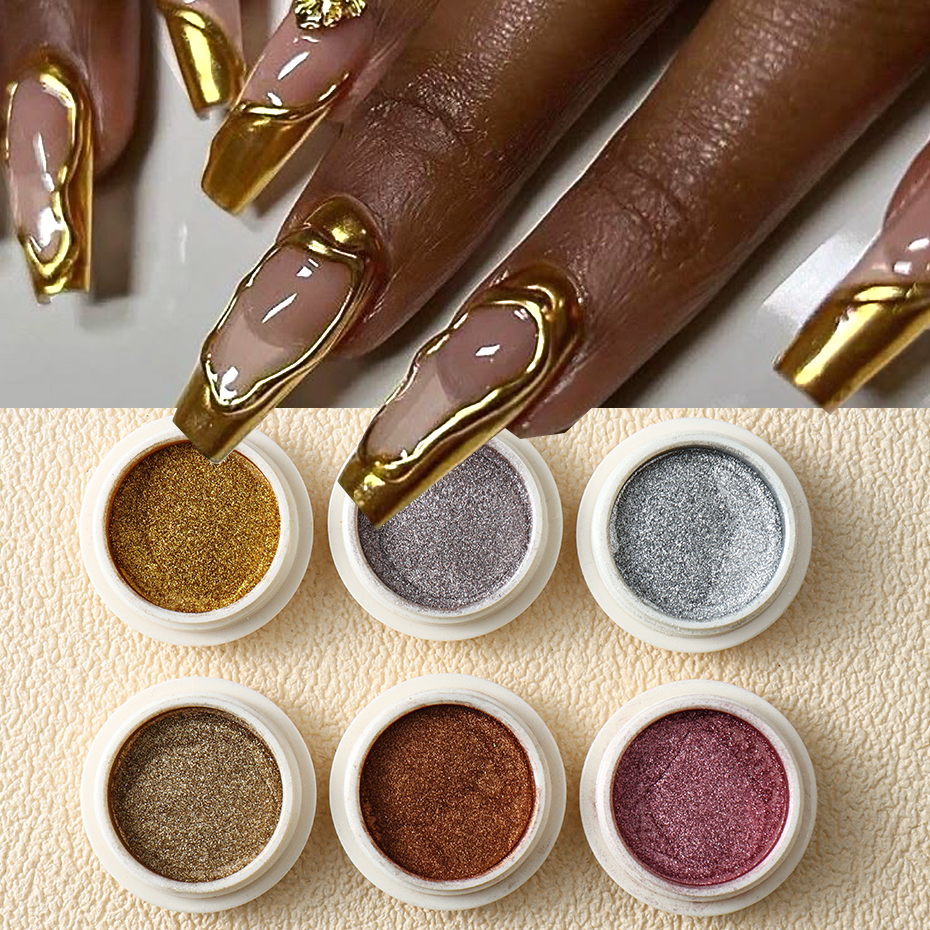 6pcs Champange Gold Silver Mir - Nail Art Rose Gold reseña y precio