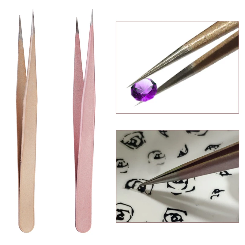 1Pc Straight Tweezer in Champa - Nail Art Rose Gold reseña y precio