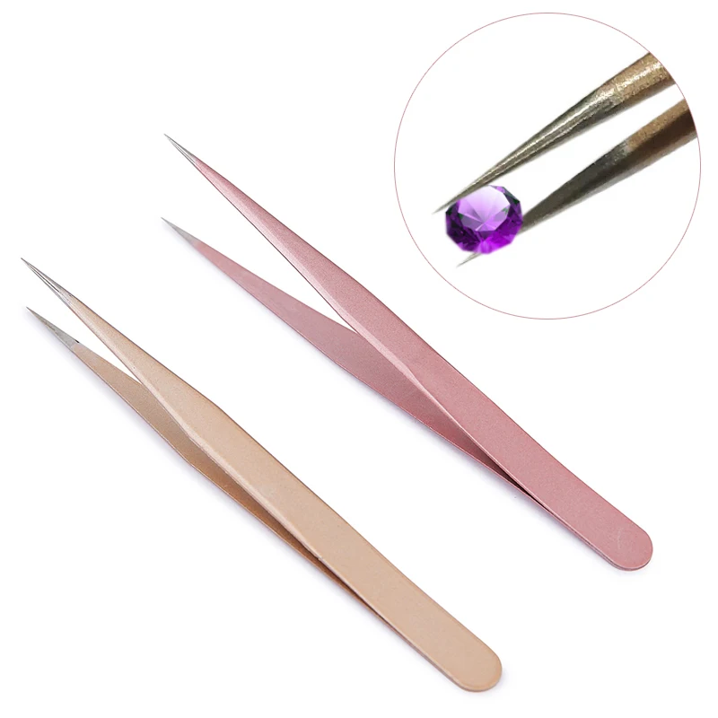 1Pc Straight Tweezer in Champa - Nail Art Rose Gold reseña y precio