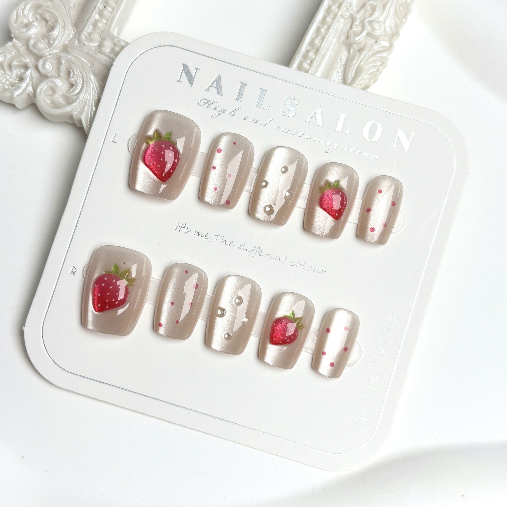 10pcs Short Square Cat Eye Han - Nail Art Strawberry reseña y precio
