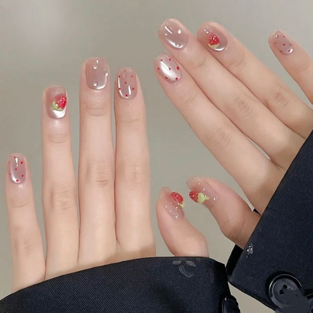 10pcs Short Square Cat Eye Han - Nail Art Strawberry reseña y precio