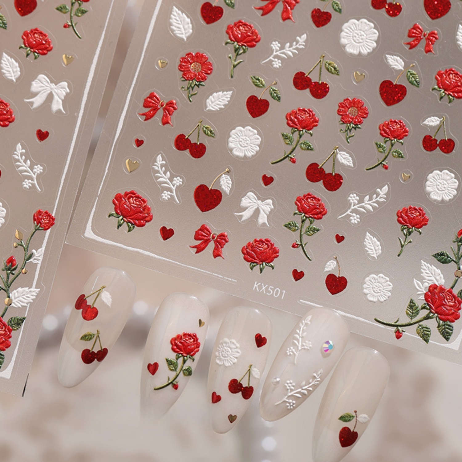 Romantic Cherry Rose Nail Art  - Nail Art Red Cherry reseña y precio