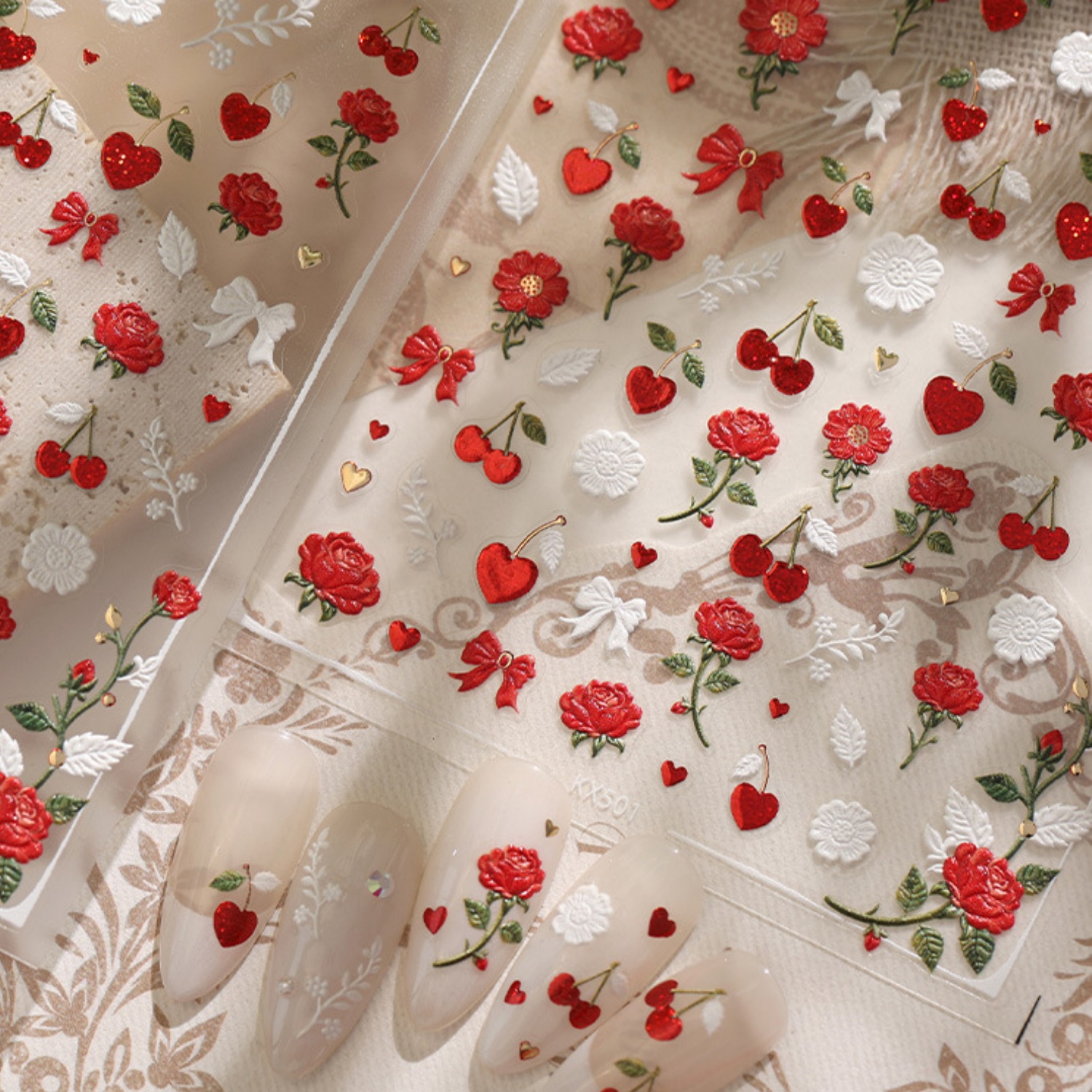 Romantic Cherry Rose Nail Art  - Nail Art Red Cherry reseña y precio