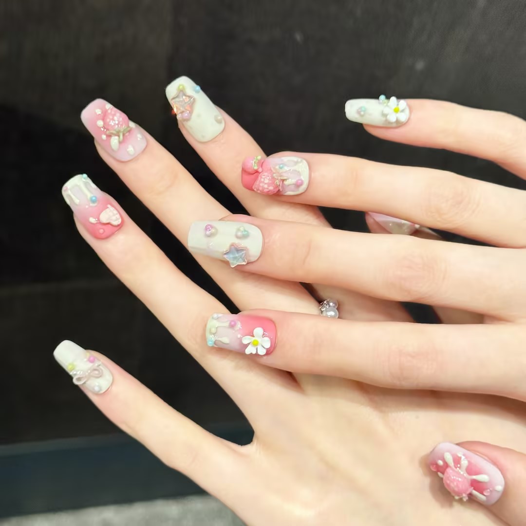 10PCS Square Handmade Press On - Nail Art Strawberry reseña y precio
