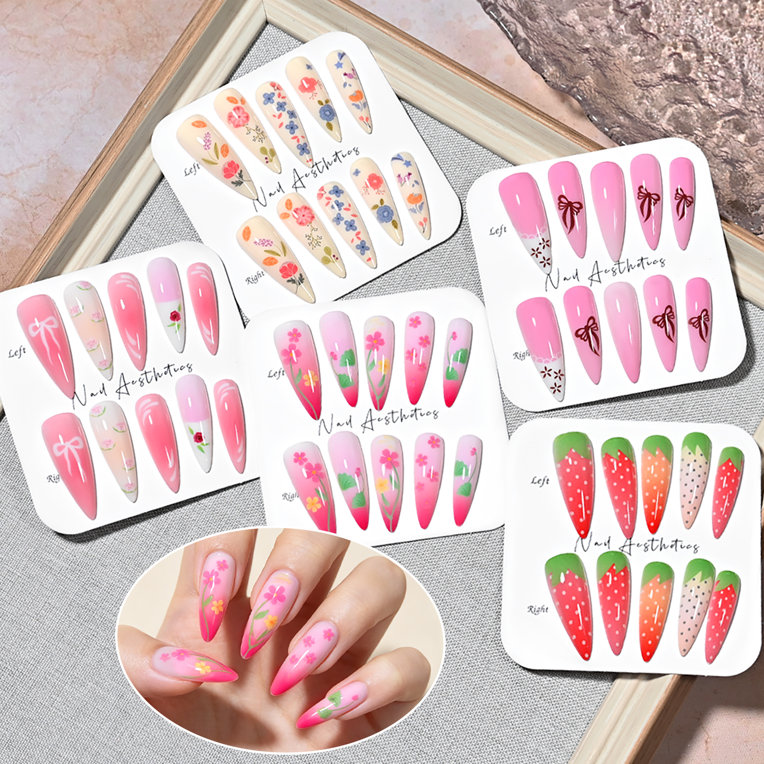 120Pcs Long Almond Press On Na - Nail Art Strawberry reseña y precio