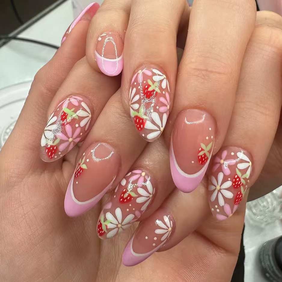 24pcs Ins Short Almond False N - Nail Art Strawberry reseña y precio