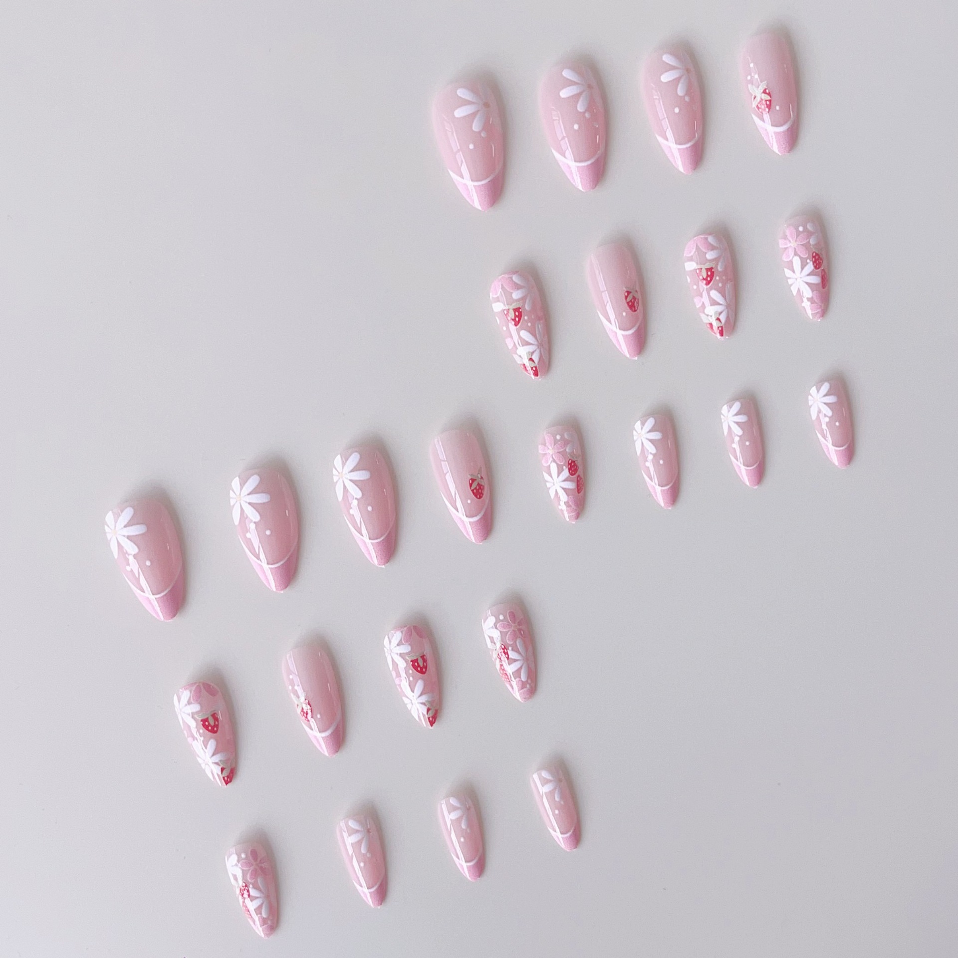 24pcs Ins Short Almond False N - Nail Art Strawberry reseña y precio
