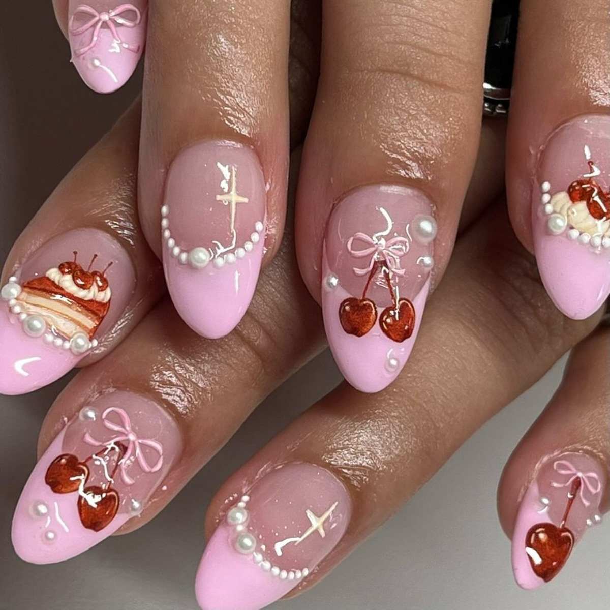 24pcs Ins Short Almond False N - Nail Art Strawberry reseña y precio