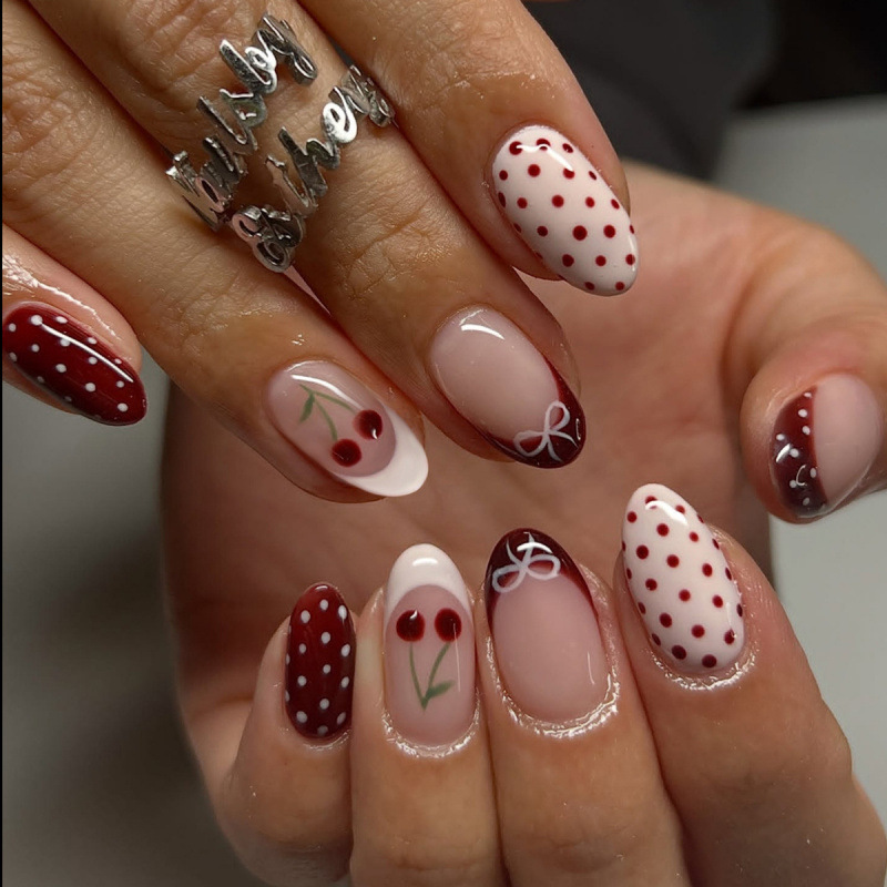 24PCS Fanshion Red French Pres - Nail Art Red Cherry reseña y precio