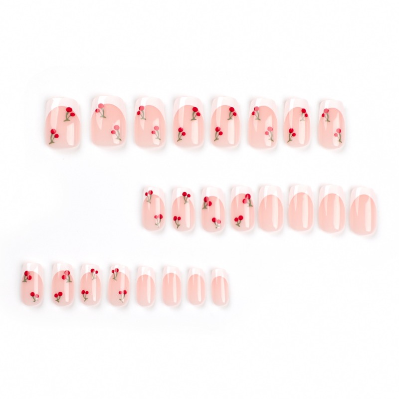 24pcs White French Square Red  - Nail Art Red Cherry reseña y precio