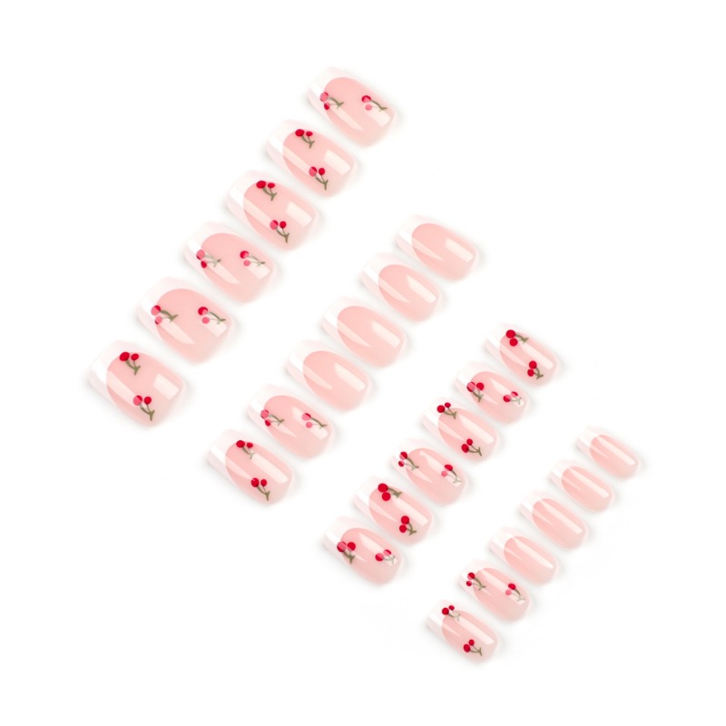 24pcs White French Square Red  - Nail Art Red Cherry reseña y precio