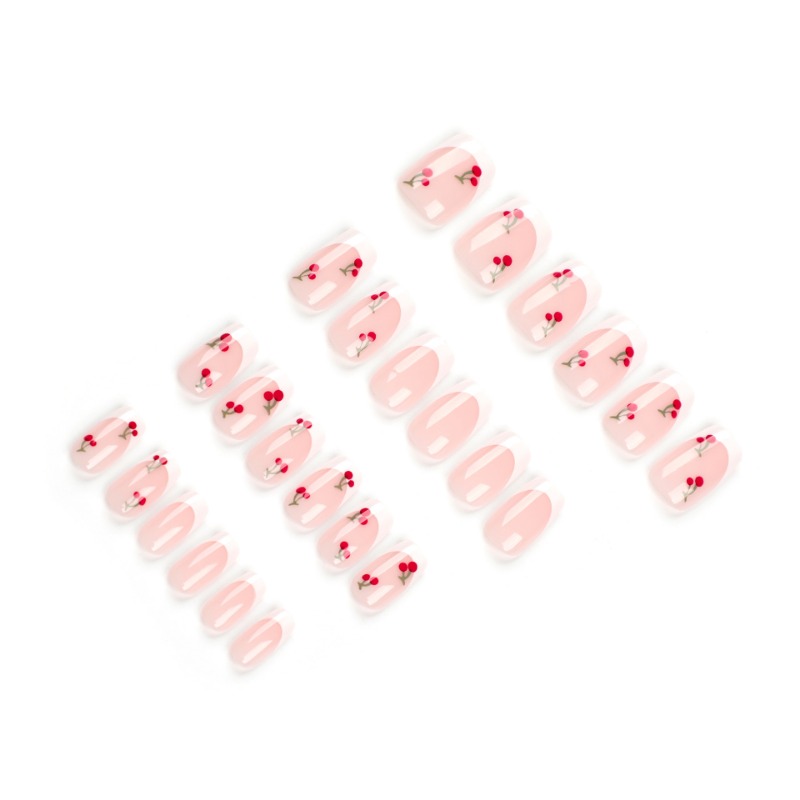 24pcs White French Square Red  - Nail Art Red Cherry reseña y precio