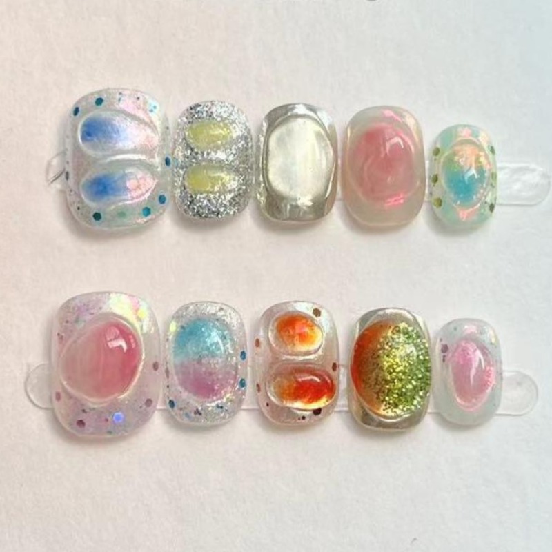 10Pcs Cute Short Round Handmad - Nail Art Strawberry reseña y precio