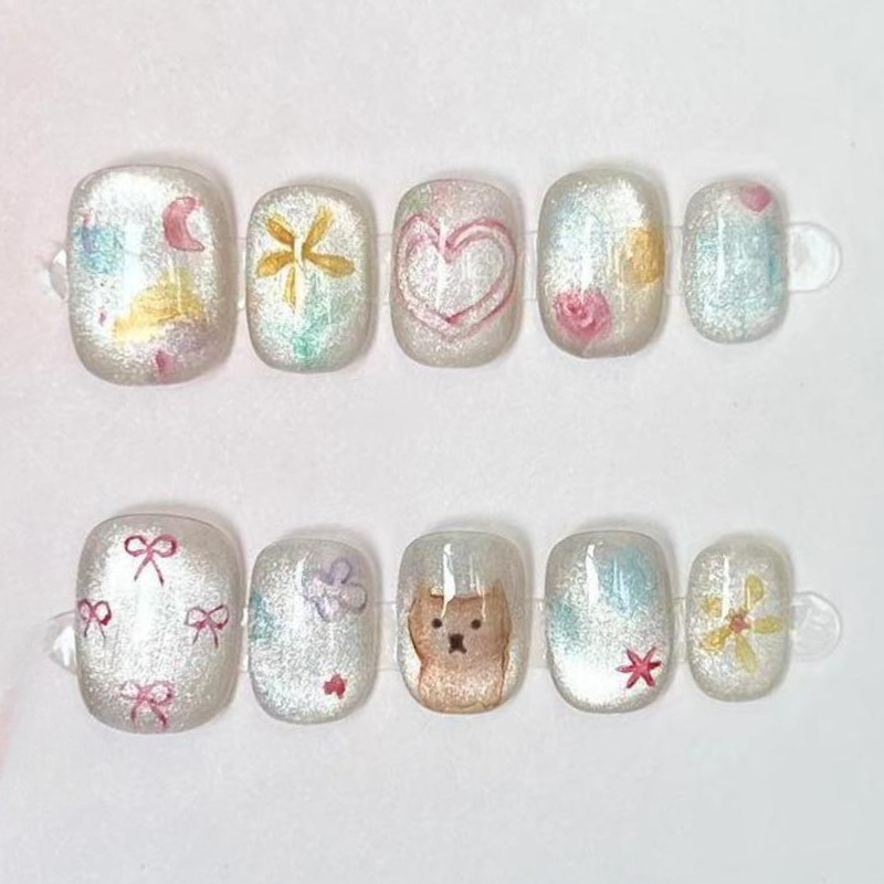 10Pcs Cute Short Round Handmad - Nail Art Strawberry reseña y precio