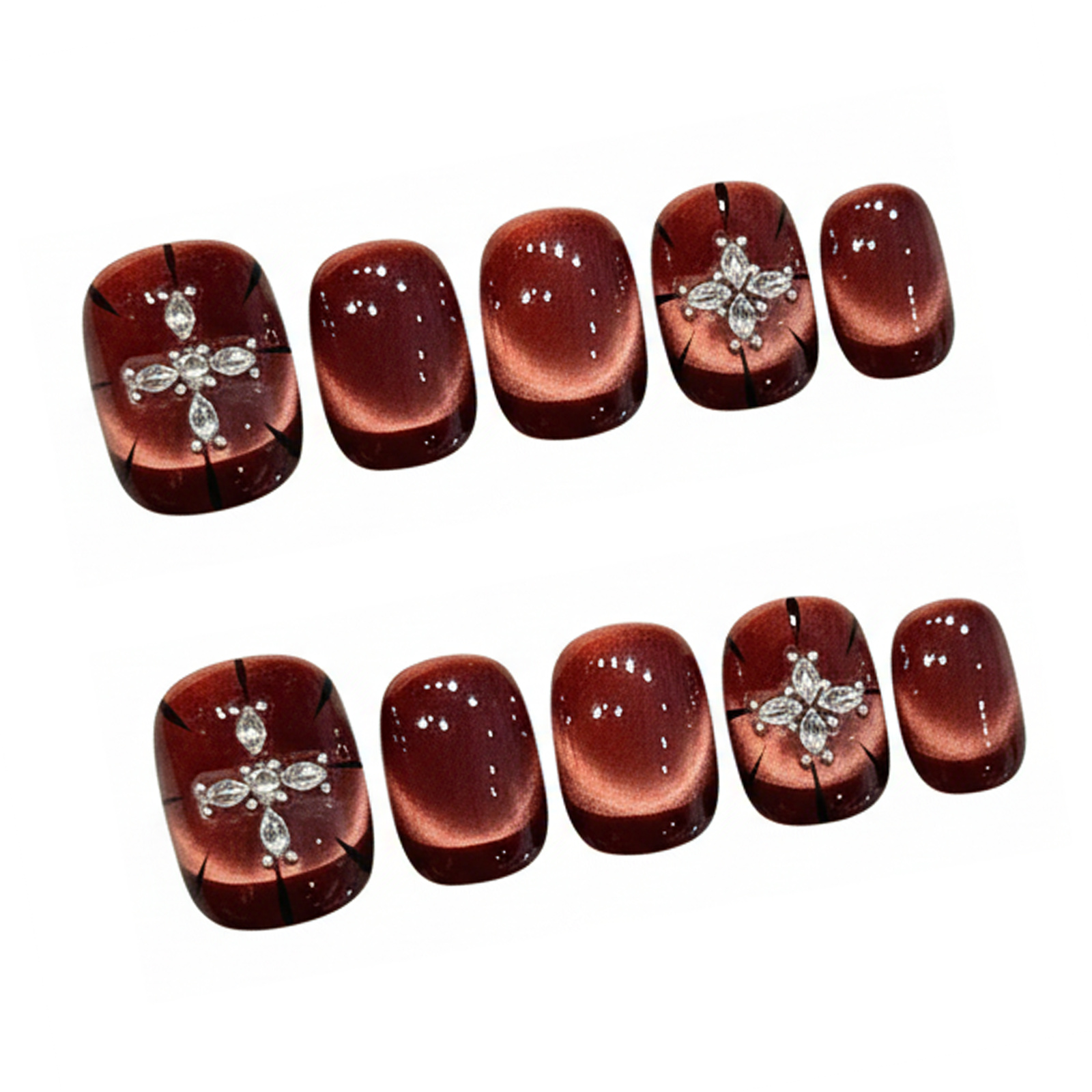 10pcs Wine-red Cat's Eye Press - Nail Art Strawberry reseña y precio