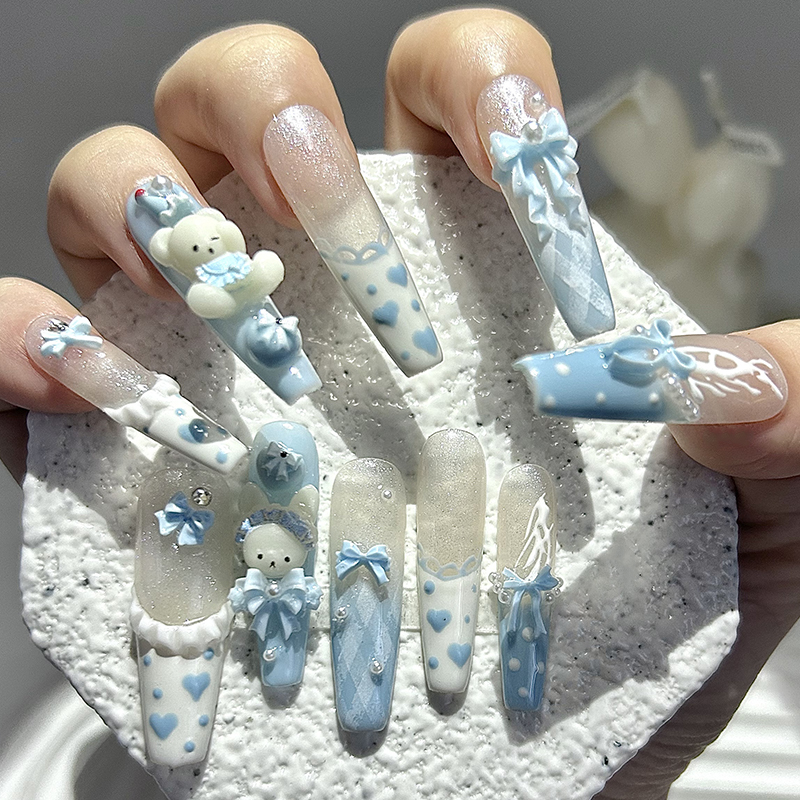 10 Pieces Kawaii 3D Bow Teddy  - Nail Art French reseña y precio