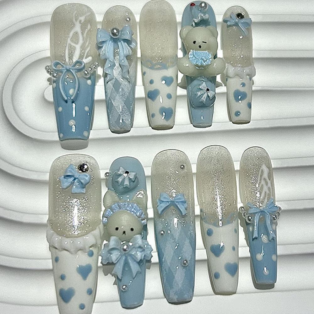 10 Pieces Kawaii 3D Bow Teddy  - Nail Art French reseña y precio