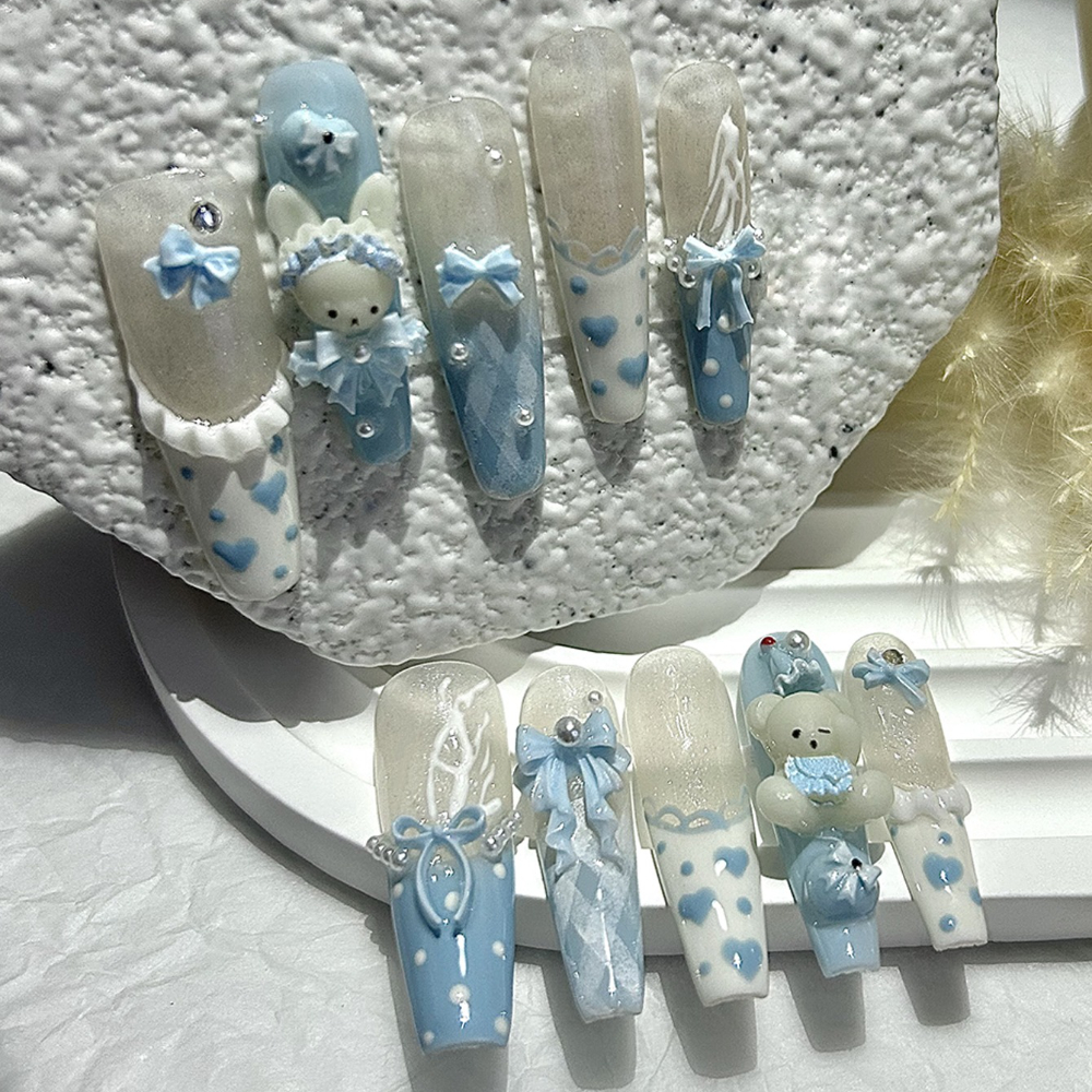 10 Pieces Kawaii 3D Bow Teddy  - Nail Art French reseña y precio
