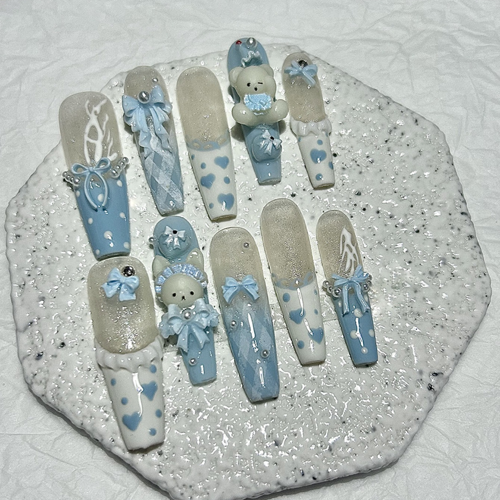 10 Pieces Kawaii 3D Bow Teddy  - Nail Art French reseña y precio