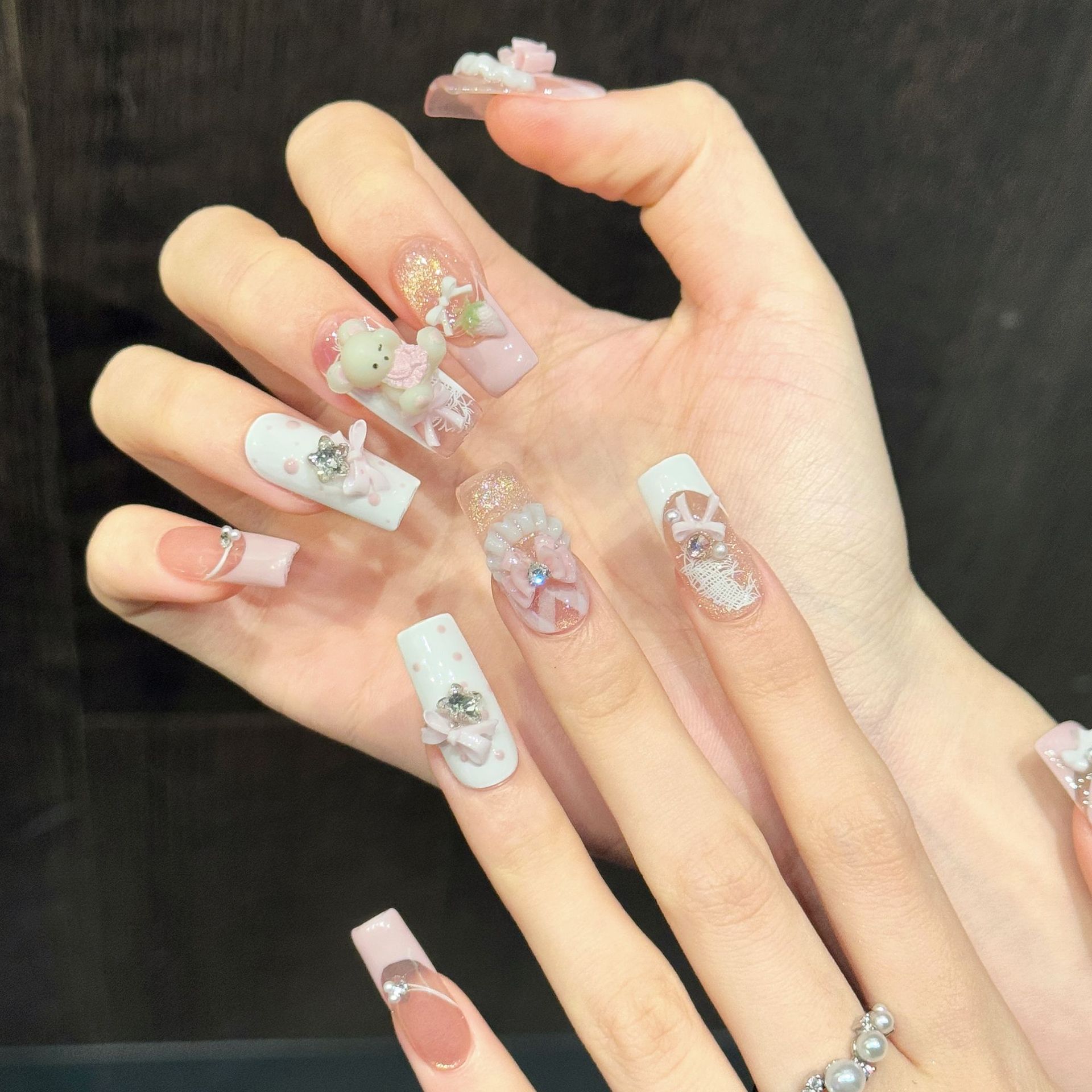 10pcs Pure Hand Pressed Long S - Nail Art Strawberry reseña y precio