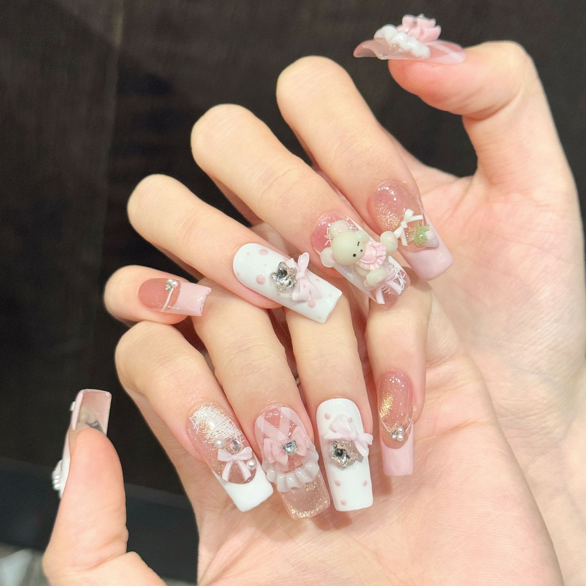 10pcs Pure Hand Pressed Long S - Nail Art Strawberry reseña y precio