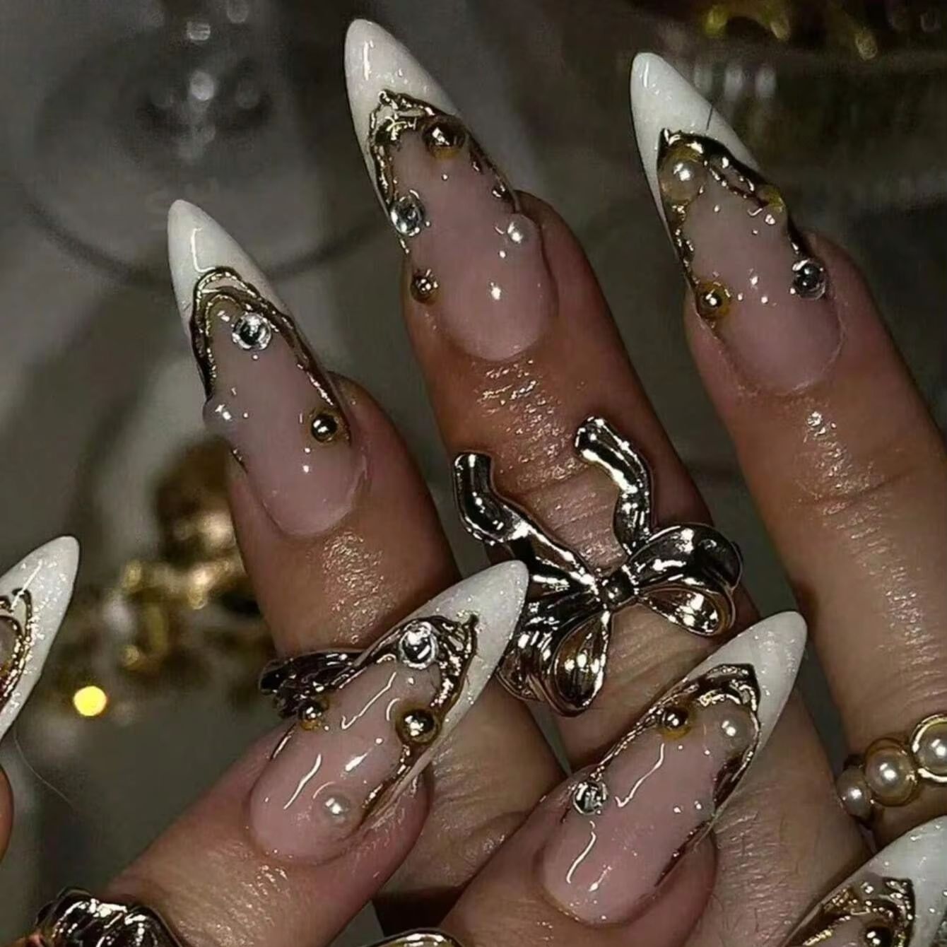 10 pieces of handmade almond-s - Nail Art French reseña y precio