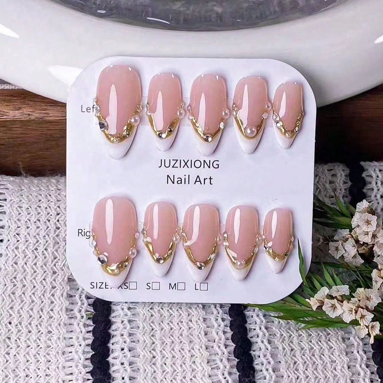 10 pieces of handmade almond-s - Nail Art French reseña y precio