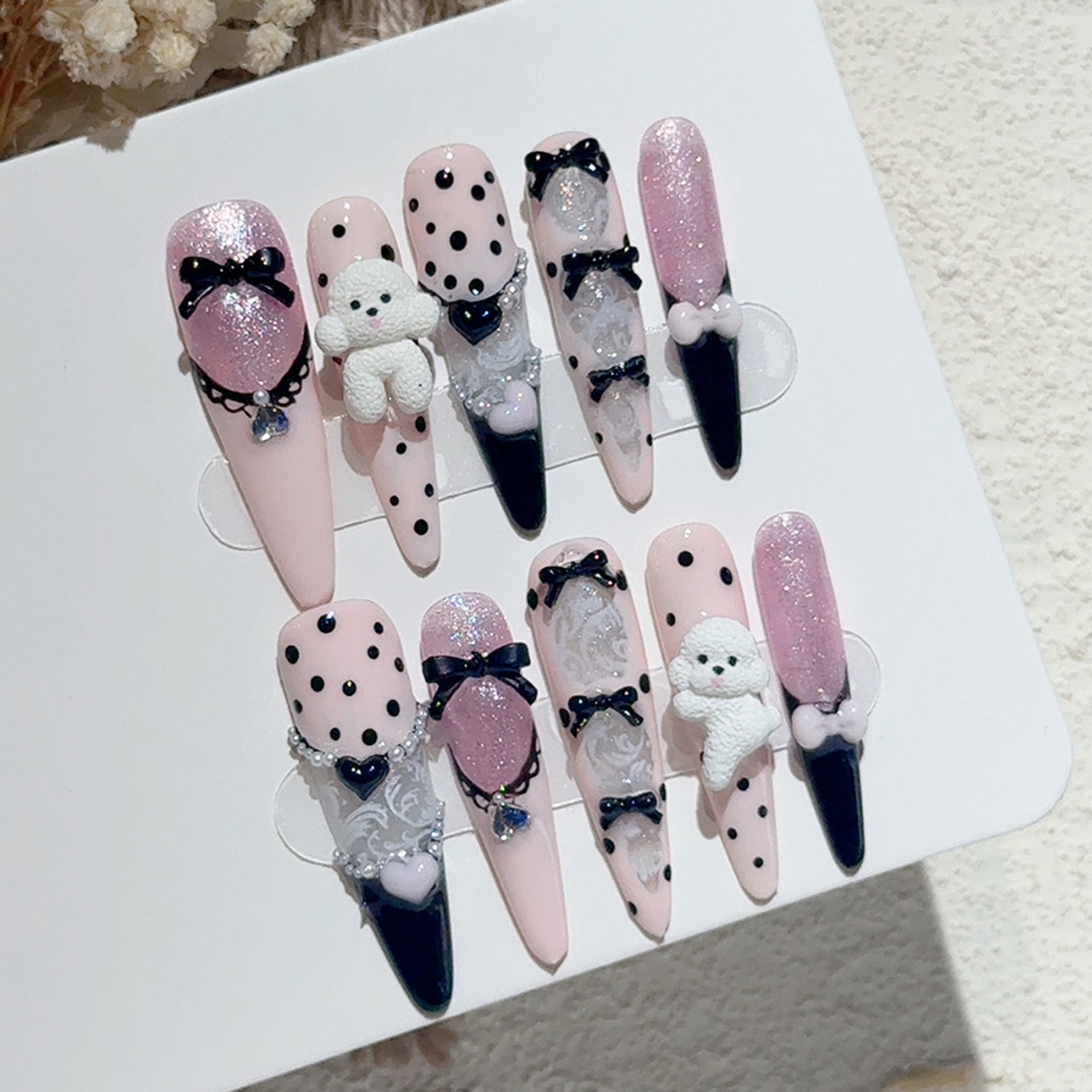 10PCS Black Lace Polka Dot Bal - Nail Art French reseña y precio