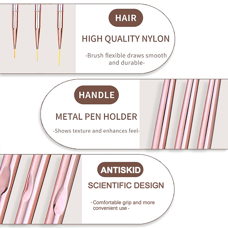 3Pcs/Set Nail Art Brush Nail A - Nail Art Rose Gold reseña y precio