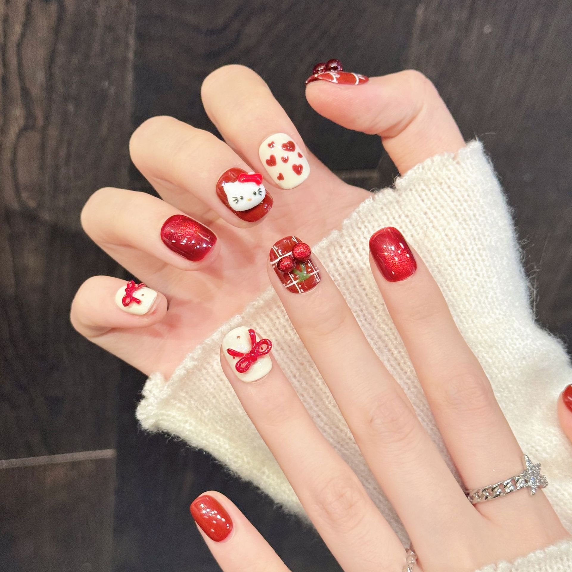 10PCS Handmade Nail Art Red Wh - Nail Art Red Cherry reseña y precio